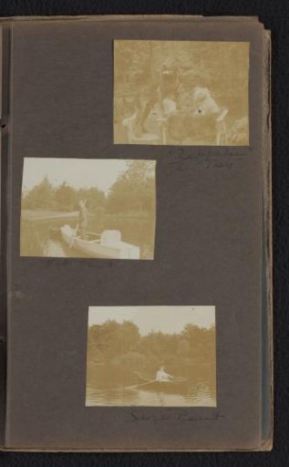 Two dogs, named Zeppelin and Toy, in a garden and Fik and Suze Paut in a rowing boat