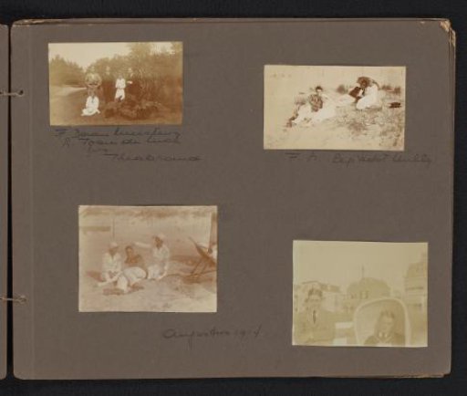 Four photographs of friends of Loentje Onnen on the beach at Zandvoort