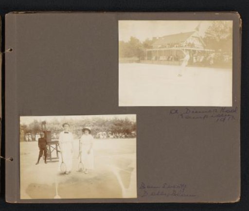 Two photographs of Arthur Diemer Kool and Loes Everts and Dolly Blom at the Dutch tennis championships in Hilversum, 1912