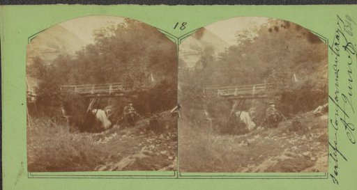 Man with a bridge and a waterfall in the background