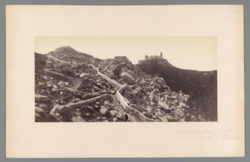 Panoramic photograph of a mountain view, looking over the Château de Pena of King Ferdinand, Cintra