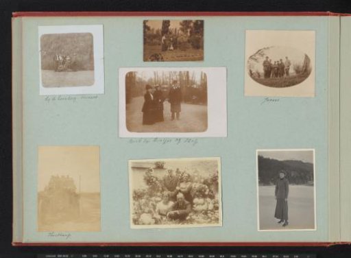 Portraits of members of the Graswinckel family hunting, skating, on a car tour, in a garden, in a forest, and before a haystack