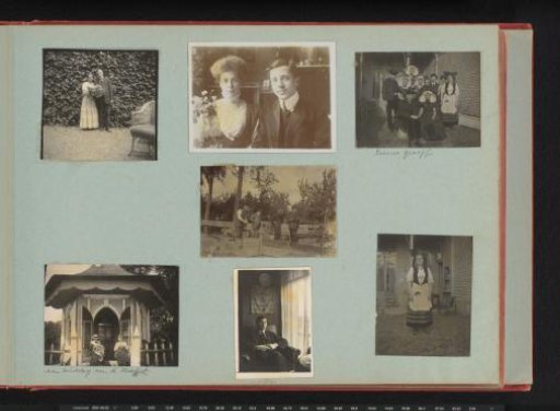 Scenes in a garden and a house with members of the Graswinckel family, a group portrait of unknown Zeelanders at the top right