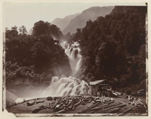 Mountain landscape with a waterfall