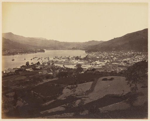 View of Deshima (center) and Nagasaki