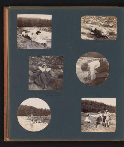 Six photographs of the traveling party by a stream, Norway