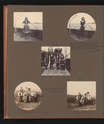 Five photographs of the traveling party on the ship S.Y. Sapphire and in Norway