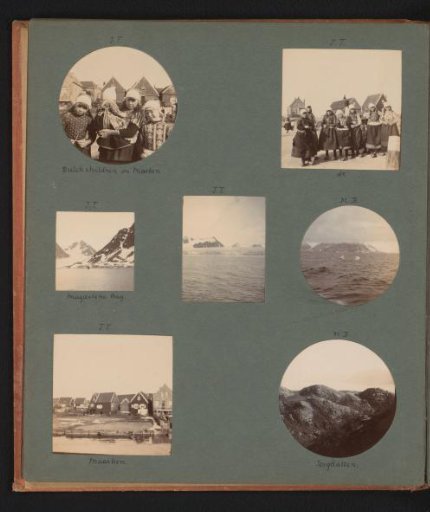 Seven photographs of people in Marken, a bay in Spitsbergen and Torghatten