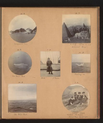 Seven photographs of ice floes and a traveling party in Spitsbergen