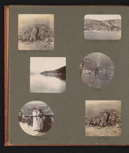 Six photographs of fjords, Sami and women with a camera