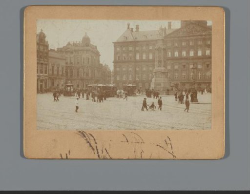 View of the Dam with horse-drawn trams in Amsterdam