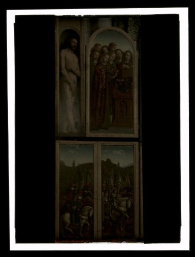 Reproduction (Autochrome) of the Altarpiece The Adoration of the Mystic Lamb by Hubert and Jan van Eyck, Displayed in St. Bavo's Cathedral, Ghent