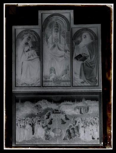 Negative of the central panel of the altarpiece The Adoration of the Mystic Lamb by Hubert and Jan van Eyck, installed in St. Bavo's Cathedral, Ghent