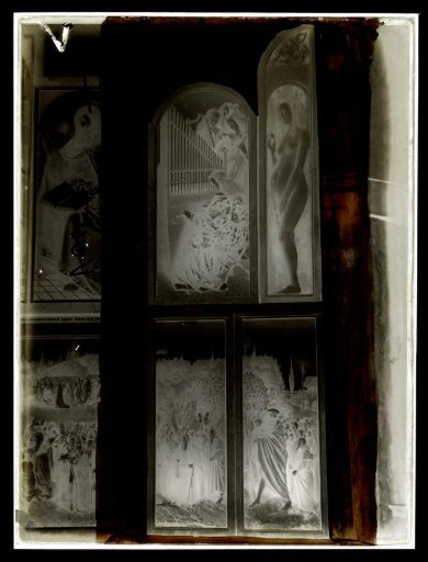 Negative of the right panel of the altarpiece The Adoration of the Mystic Lamb by Hubert and Jan van Eyck, installed in St. Bavo's Cathedral, Ghent