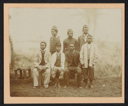 Portrait of a group of unknown Congolese people at the World's Fair of 1894 in Antwerp, Belgium