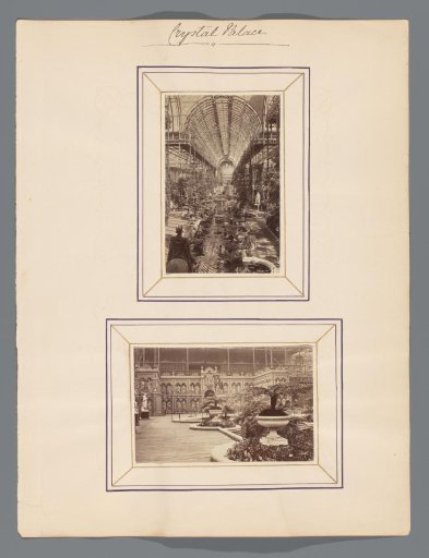 Sheet with two photographs of the Crystal Palace and border decoration