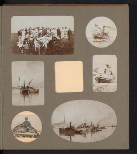 Group Portrait, Views of Ships and a Rowing Man, Possibly at H. & J. Suyver's Factory of Steam Boilers and Machinery, Amsterdam
