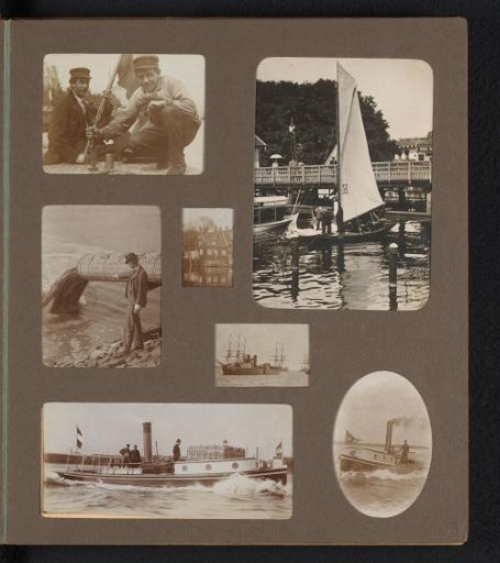 Views of Boats and a Portrait of Two Men on a Boat, Possibly at the H. & J. Suyver Factory of Steam Boilers and Machinery, Amsterdam