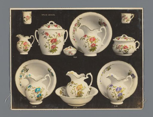 Advertisement photograph with tableware and kitchen utensils from the firm C. Read & Co., Baltimore, Maryland
