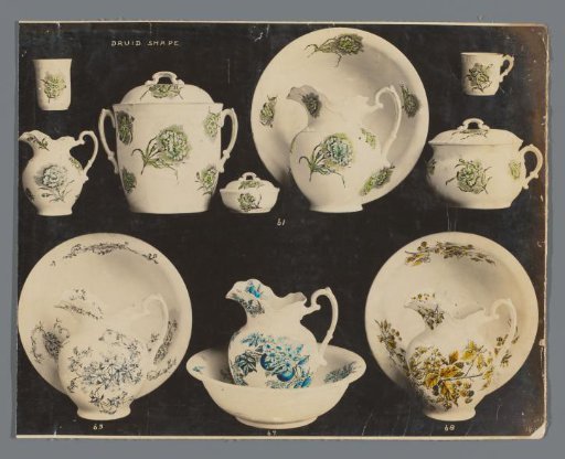 Advertisement photograph with tableware and kitchen utensils from the firm C. Read & Co., Baltimore, Maryland