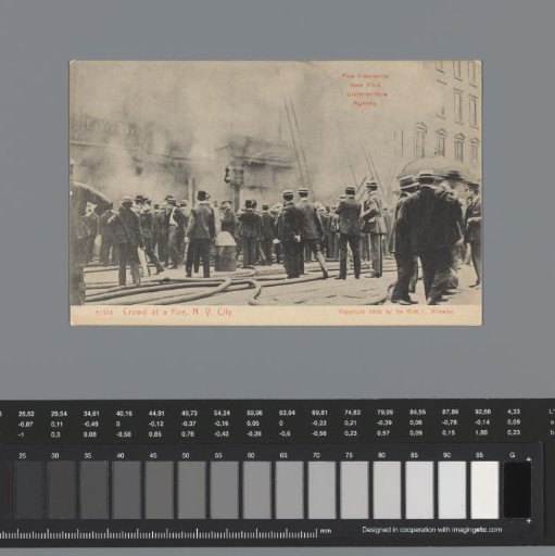 Advertisement for the Fire Insurance New York Underwriters Agency with a photograph of a fire