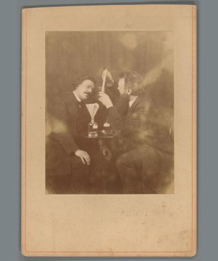 Dirk van Haren Noman and a man designated as Mr. 'Van der Meij' at a table with liquids in test tubes