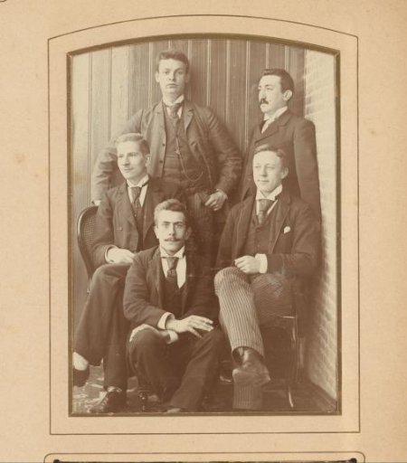 Group Portrait of Students, with François Buys Standing on the Right Against a Wall