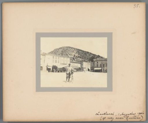 Portrait of a cyclist on a square, Lavelanet