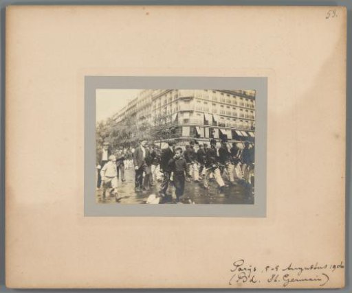 Marching soldiers on the boulevard Saint-Germain, Paris