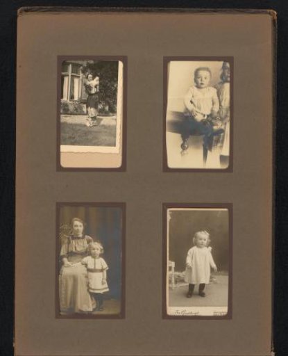 Four portrait photographs of children and a woman