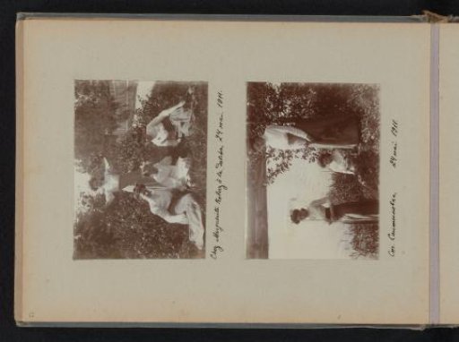 Portrait of four women in the grass and portrait of three women by a lake