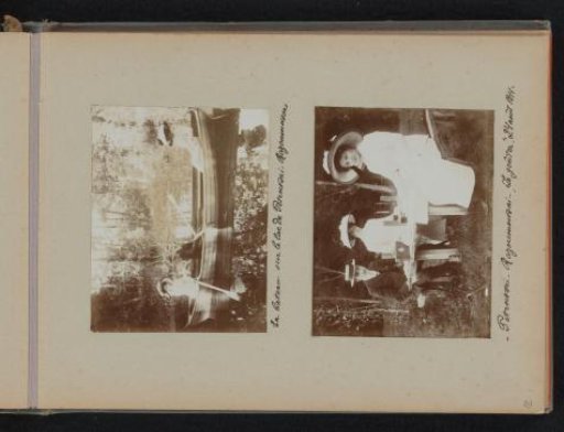 Two women and a man in a rowing boat and at a picnic table in the woods