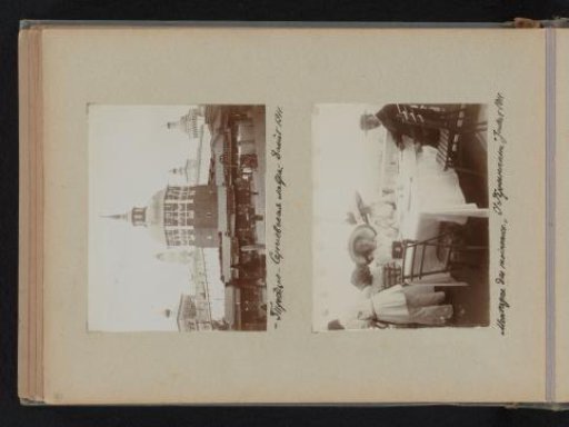 View of a building on the street and two women and a young man on a terrace