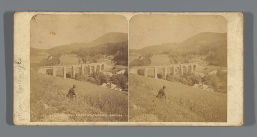 View of an alpine landscape with the Fleischmann Viaduct in Semmering, Austria