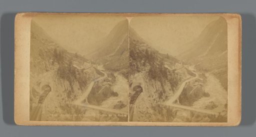 View of a valley with the Reuss River and the Gotthard Railway in Switzerland