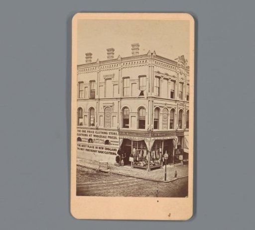 Advertisement with view of a clothing store in Portland, Maine
