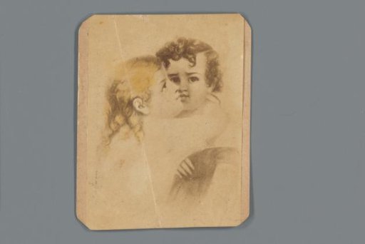 Photographic reproduction of a drawing of a boy and a girl as advertisement for clothing store Pierson & Hews in New Orleans, Louisiana