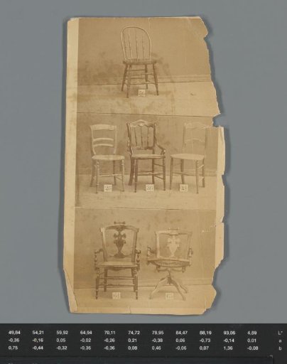 Advertisement featuring six chairs, produced by J.A. Eldredge & Company in Springfield, Massachusetts