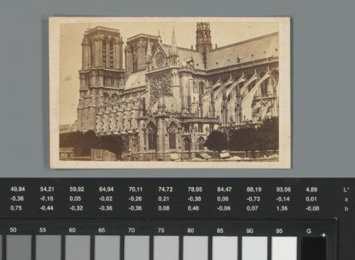 View of Notre-Dame with advertisement for Maison Breton, Paris