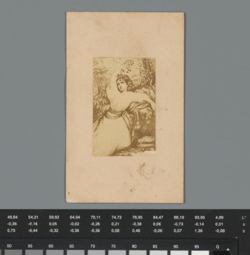 Advertisement for an exhibition of Honest Mac with photographic reproduction of a painting of a woman with foliage
