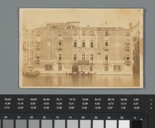 View of the Gritti Palace in Venice with advertisement for a Guggenheim exhibition there