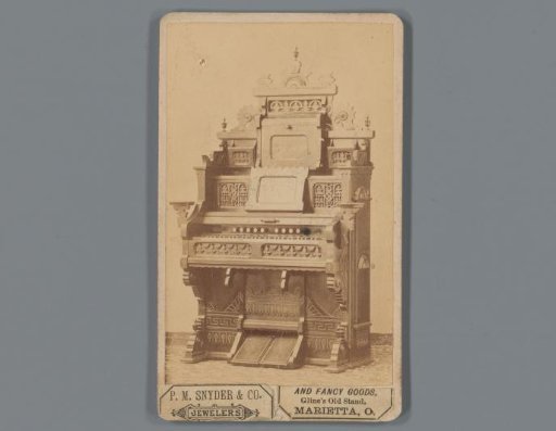 Organ, advertisement for jeweller, bookshop and stationer P.M. Snyder & Company
