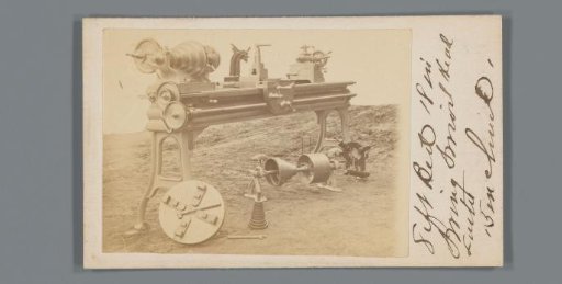 Advertisement with a lathe and various accessories, produced by Gage Machine Works in Waterford, New York