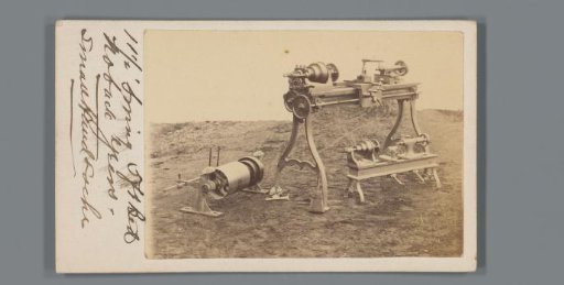 Advertisement with two lathes and a grinding machine, produced by Gage Machine Works in Waterford, New York