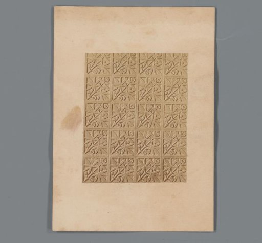 Photographic reproduction of embossed tin ceiling plates with a plant motif by Thomas S. Dixon & Sons