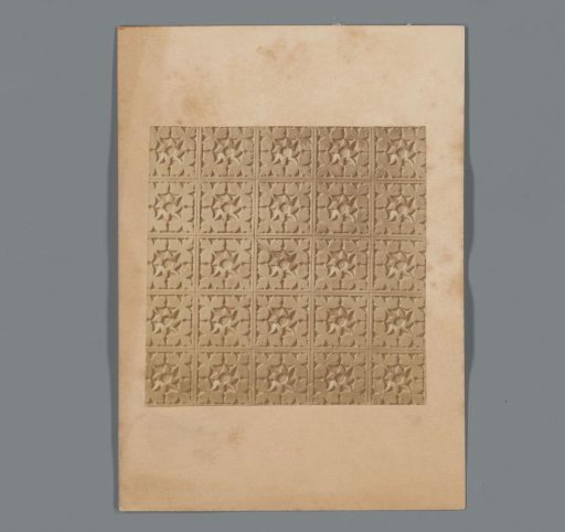 Photographic reproduction of embossed tin ceiling plates with leaves by Thomas S. Dixon & Sons