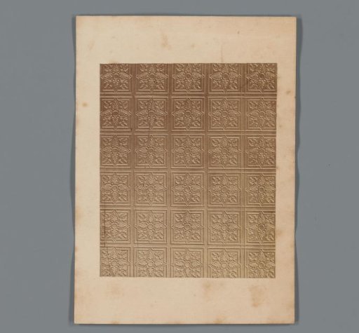 Photographic reproduction of embossed tin ceiling plates with a plant motif by Thomas S. Dixon & Sons