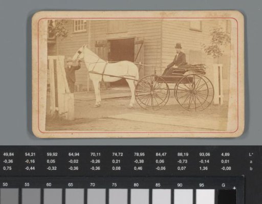 Advertisement for Lighting by Samuel Toomey with a View of a Horse and Carriage with an Unknown Man