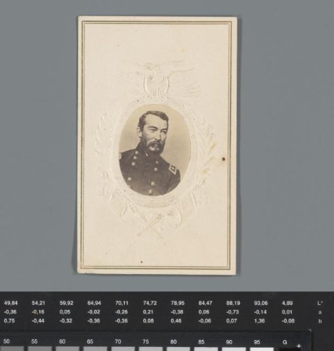 Advertisement for Gold Jewelry and Cartes-de-Visite by Salisbury Bro. & Co. with a Portrait of Philip Sheridan and a Patriotic Embossed Frame