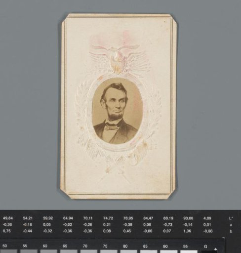 Advertisement for Gold Jewelry and Cartes-de-Visite by Salisbury Bro. & Co. with a Portrait of Abraham Lincoln and a Patriotic Embossed Frame